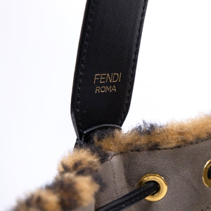 FENDI MINI MON TRESOR BUCKET BAG MULTICOLOUR SHEARLING / LEATHER GHW