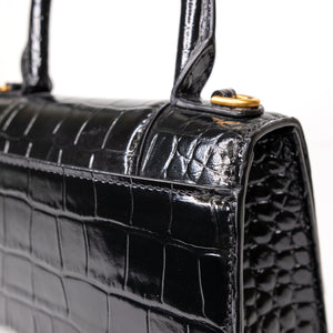 BALENCIAGA HOURGLASS BAG XS CROC-EMBOSSED CALFSKIN BLACK GHW