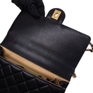 CHANEL PEARL FLAP BAG BLACK GOATSKIN GHW