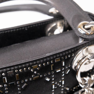 CHRISTIAN DIOR MINI LADY DIOR SATIN CRYSTAL BLACK SHW