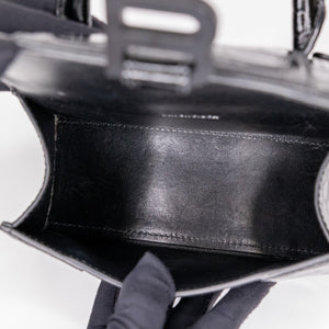 BALENCIAGA HOURGLASS BAG XS CROC-EMBOSSED CALFSKIN SO BLACK