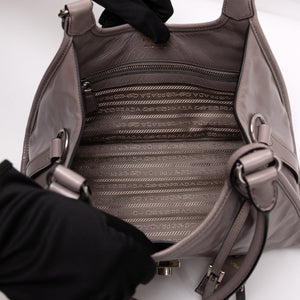 PRADA MEDIUM LEATHER TOTE BAG PEWTER CALFSKIN LEATHER SHW