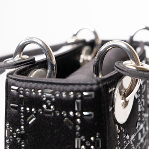 CHRISTIAN DIOR MINI LADY DIOR SATIN CRYSTAL BLACK SHW