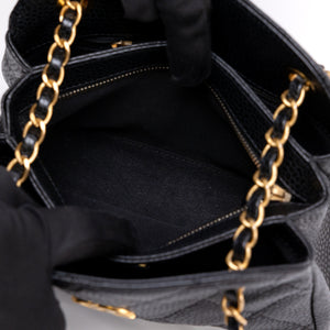 CHANEL 24K BLACK QUILTED MINI BOWLING BAG CAVIAR LEATHER GHW