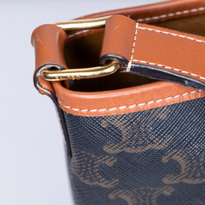 CELINE MEDIUM BUCKET IN TRIOMPHE CANVAS AND CALF SKIN BAG