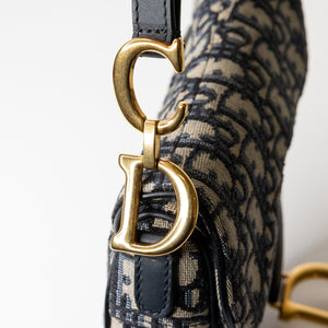 CHRISTIAN DIOR MINI SADDLE BAG BLUE OBLIQUE GHW WITH STRAP