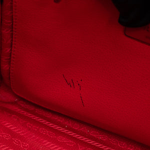 PRADA SMALL GLACE CALF SKIN LEATHER TWIN POCKET SATCHEL RED SHW