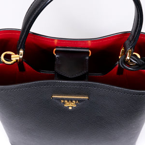 PRADA PANIER SMALL SAFFIANO LEATHER BAG BLACK GHW