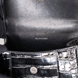 BALENCIAGA HOURGLASS BAG XS CROC-EMBOSSED CALFSKIN SO BLACK