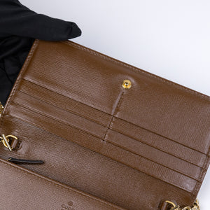 GUCCI HORSEBIT 1955 WALLET ON CHAIN GG SUPREME CANVAS BEIGE/DARK BROWN GHW