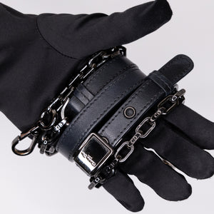 CHRISTIAN DIOR 30 MONTAIGNE CHAIN TOP HANDLE BAG LAMBSKIN LEATHER DARK SILVER HARDWARE