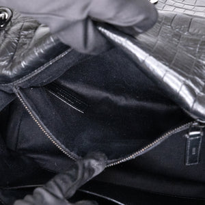 SAINT LAURENT MEDIUM NIKI BAG CROCODILE-EMBOSSED BLACK CALFSKIN BLACK HARDWARE