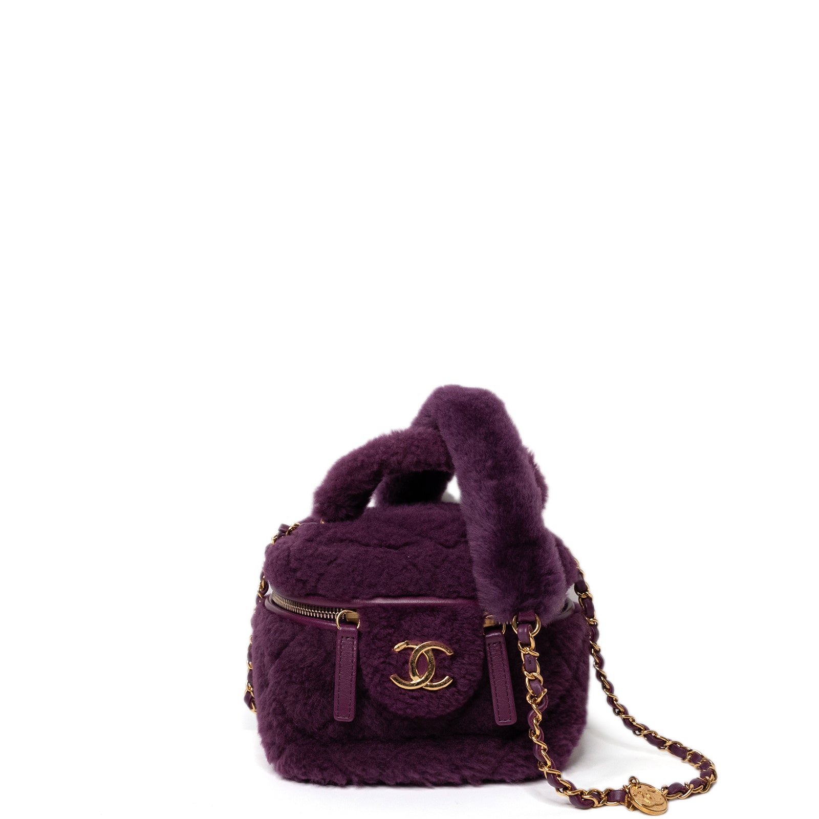 CHANEL TOP HANDLE SMALL VANITY CASE SHEARLING PURPLE GHW (MICROCHIP)
