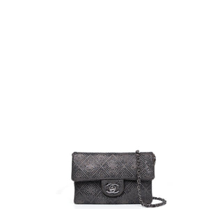 CHANEL CLASSIC FLAP CRYSTAL EMBELLISHED MINI BAG GREY LEATHER SHW