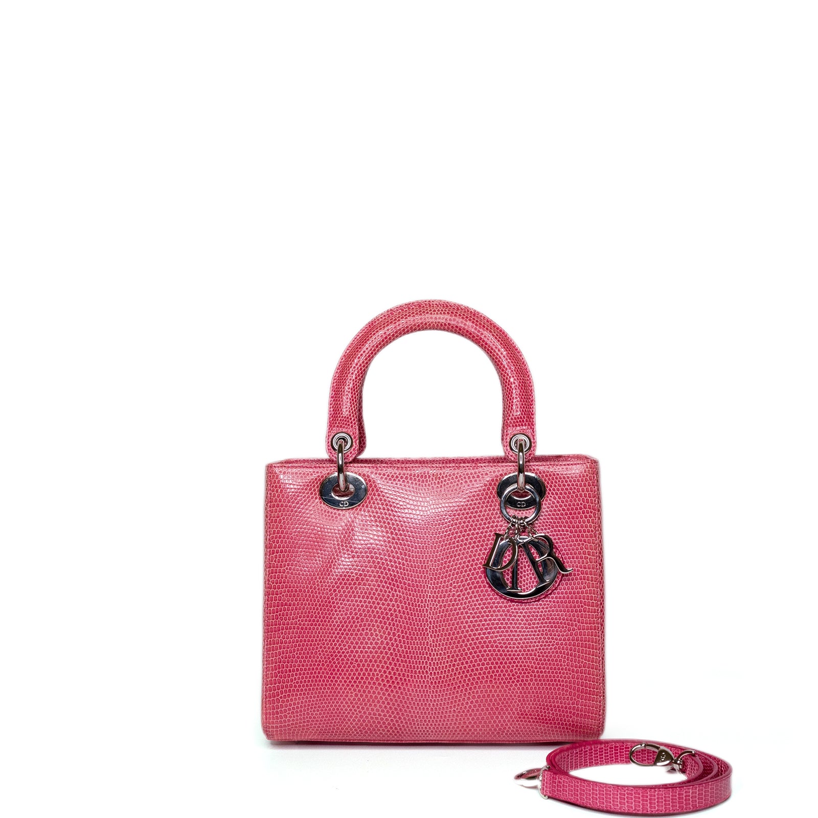 CHRISTIAN DIOR MEDIUM LADY DIOR LIZARD PINK CRYSTAL SHW