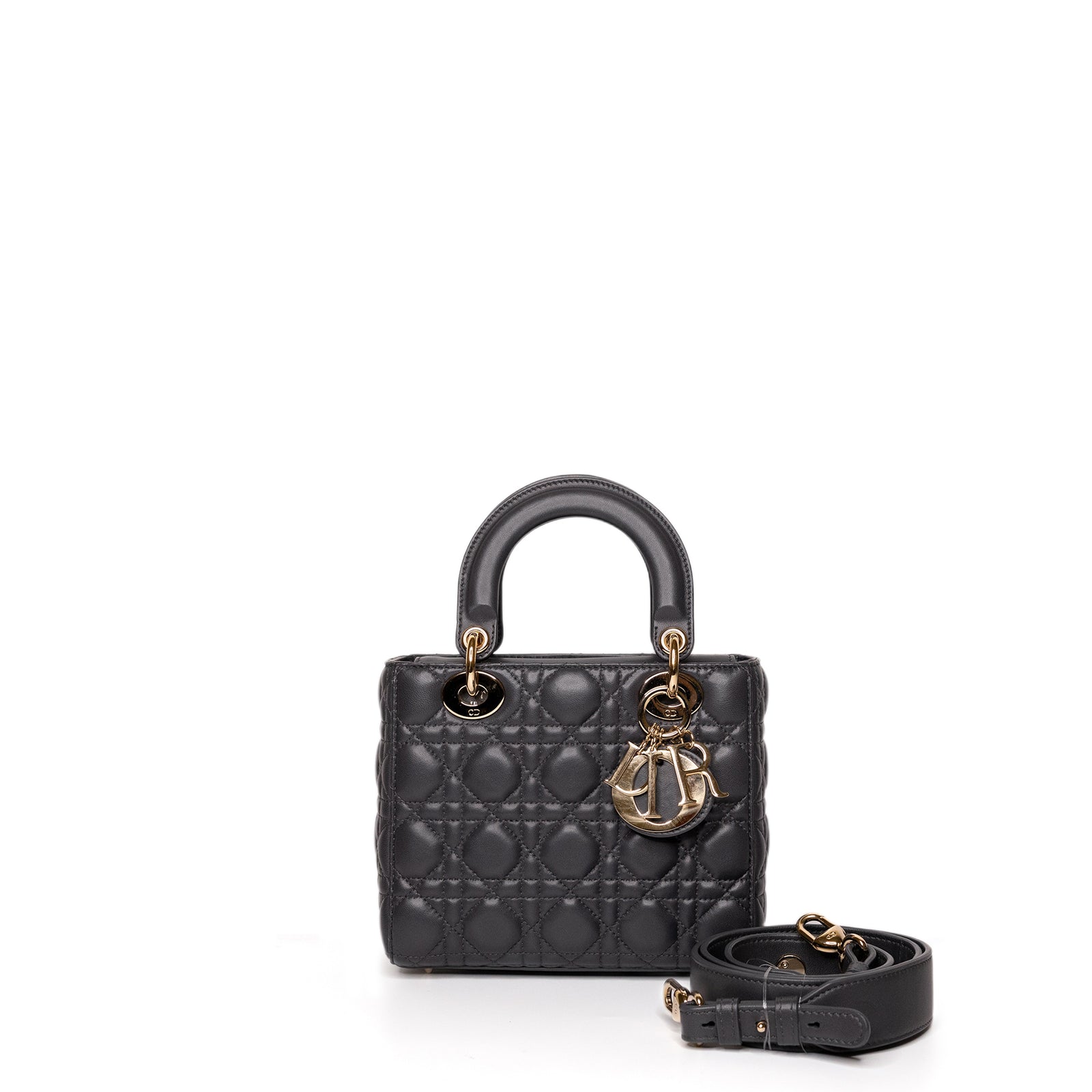 CHRISTIAN DIOR MY ABC DIOR SMALL LADY DIOR LAMBSKIN DARK GREY GHW