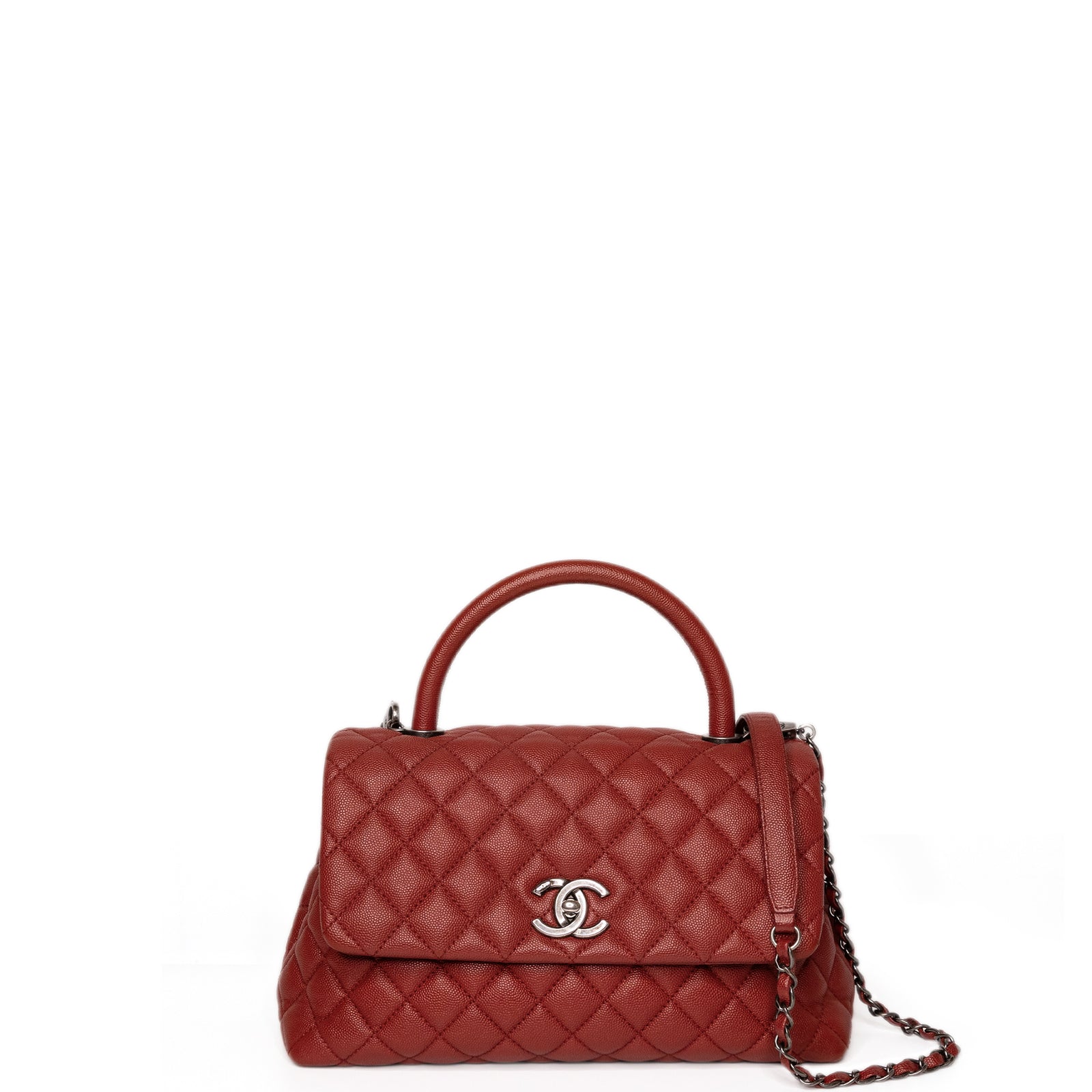 CHANEL MEDIUM COCO HANDLE FLAP BAG RED CAVIAR LEATHER SHW