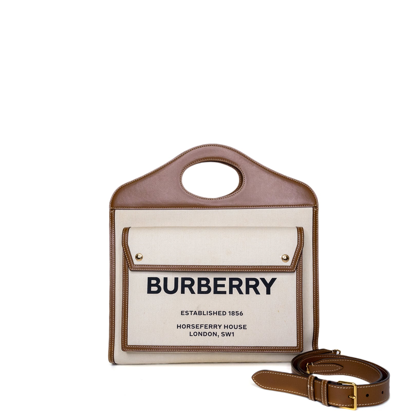 BURBERRY WORLD OF THE POCKET MEDIUM CANVAS WITH LEATHER GHW