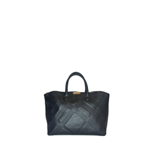 BURBERRY BLACK EMBOSSED LEATHER TOTE