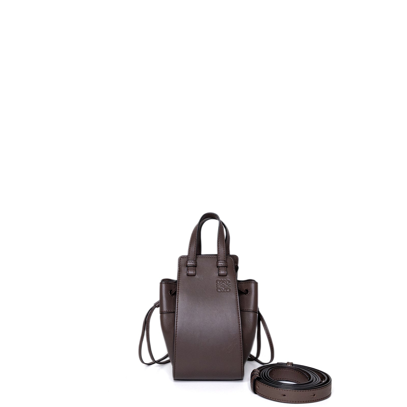 LOEWE MINI HAMMOCK DRAWSTRING BAG GRAINED CALF SKIN DARK TAUPE SHW