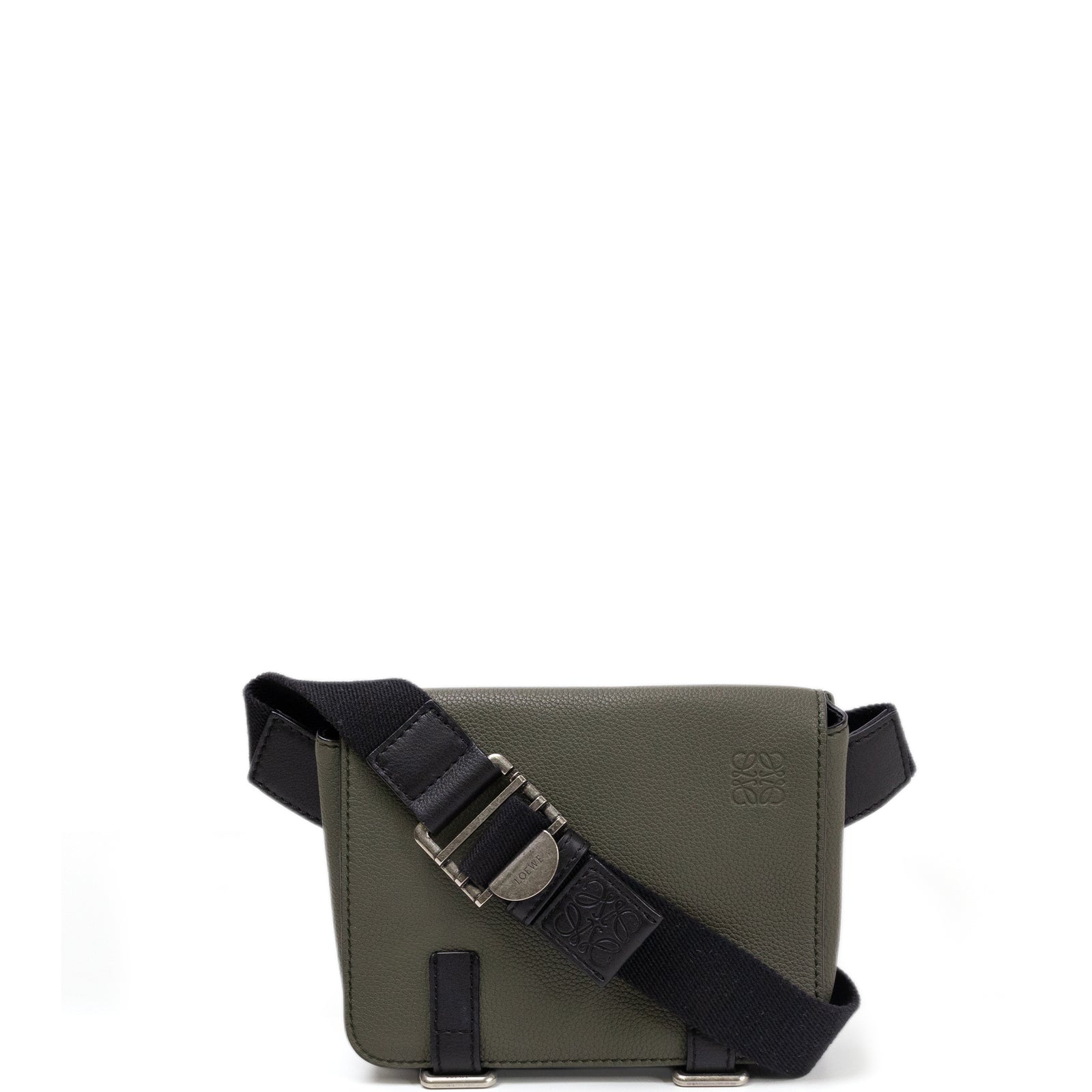 LOEWE MILITARY MESSENGER BAG CALFSKIN LEATHER KHAKI GREEN SHW