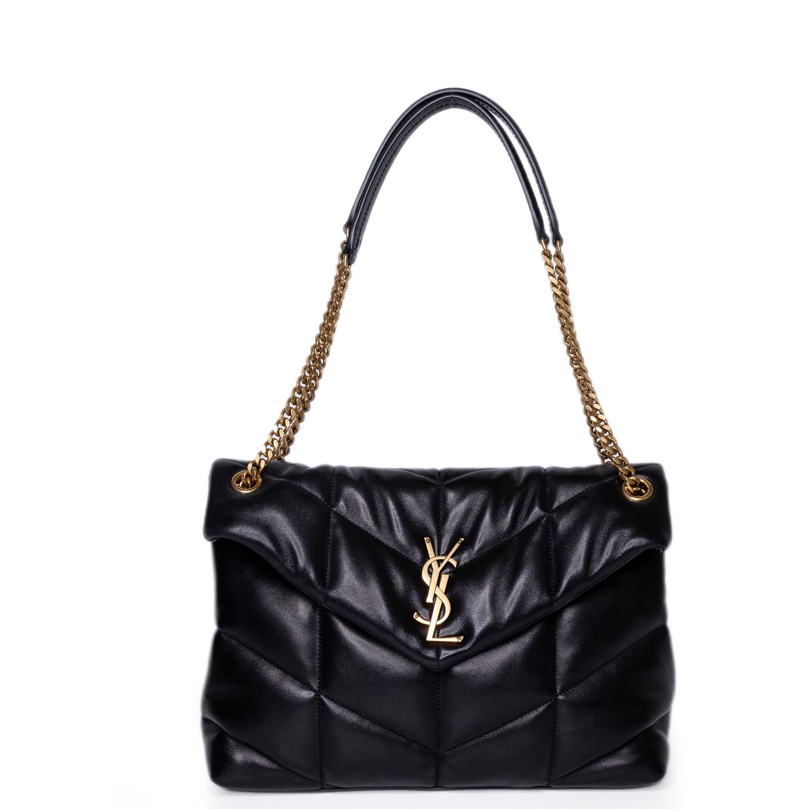 SAINT LAURENT PUFFER BAG MEDIUM BLACK NAPPA LEATHER GHW