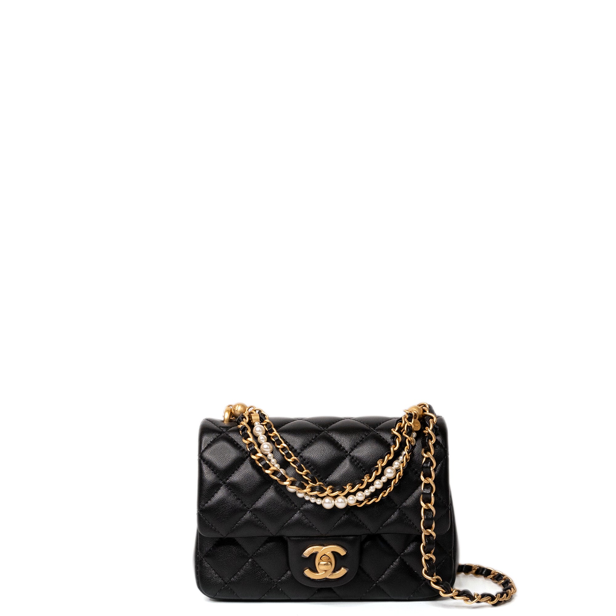 CHANEL 25B PEARL HANDLE MINI SQUARE LAMBSKIN LEATHER GHW (MICROCHIP)