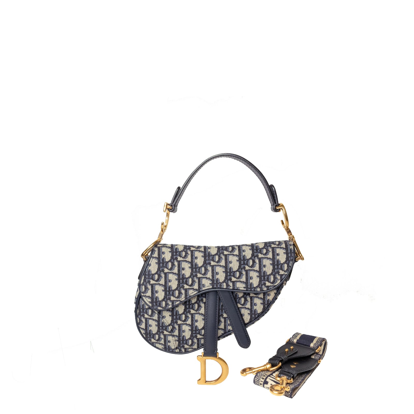 CHRISTIAN DIOR MINI SADDLE BLUE OBLIQUE GHW WITH STRAP