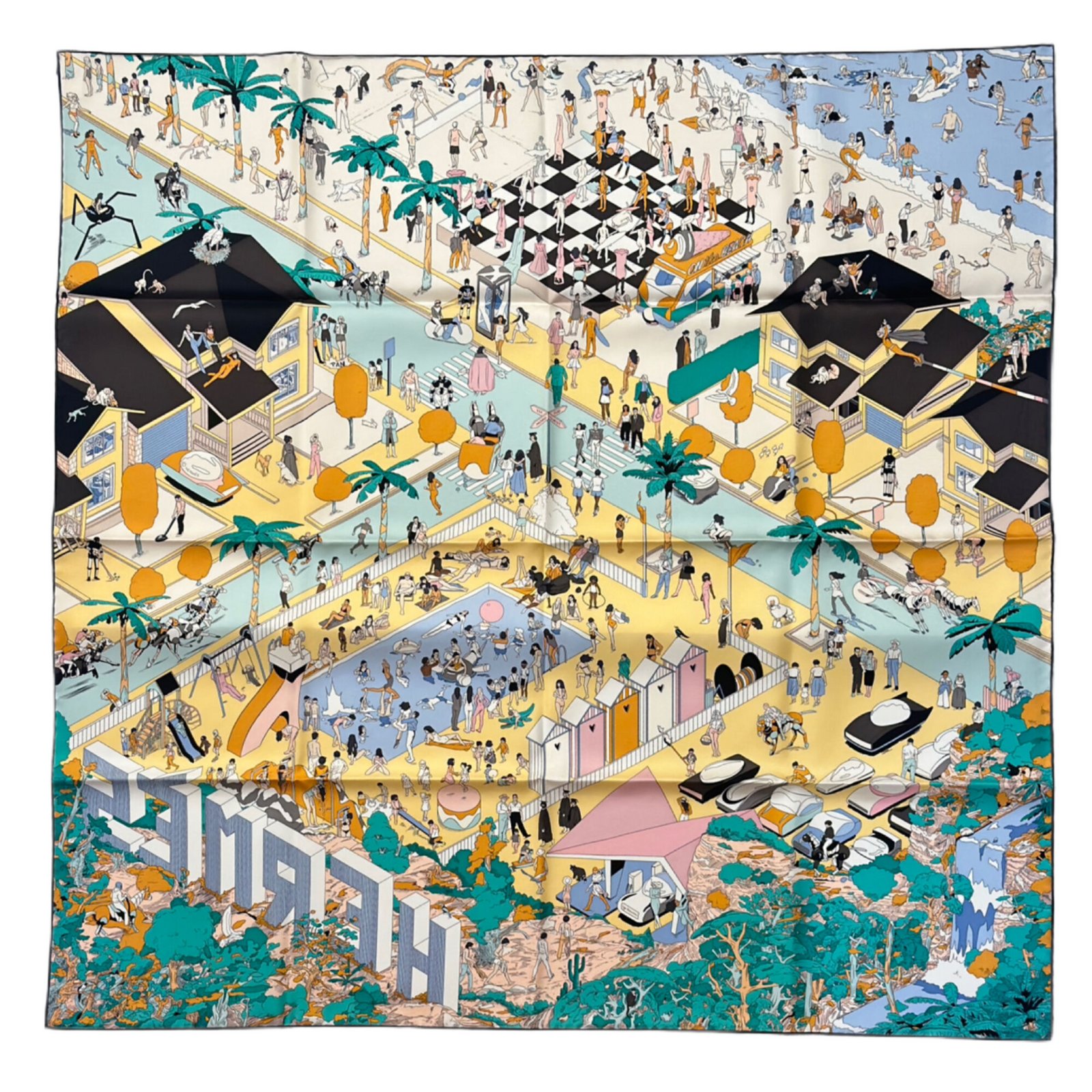 HERMES HERMES ON THE BEACH SILK SCARF 90CM