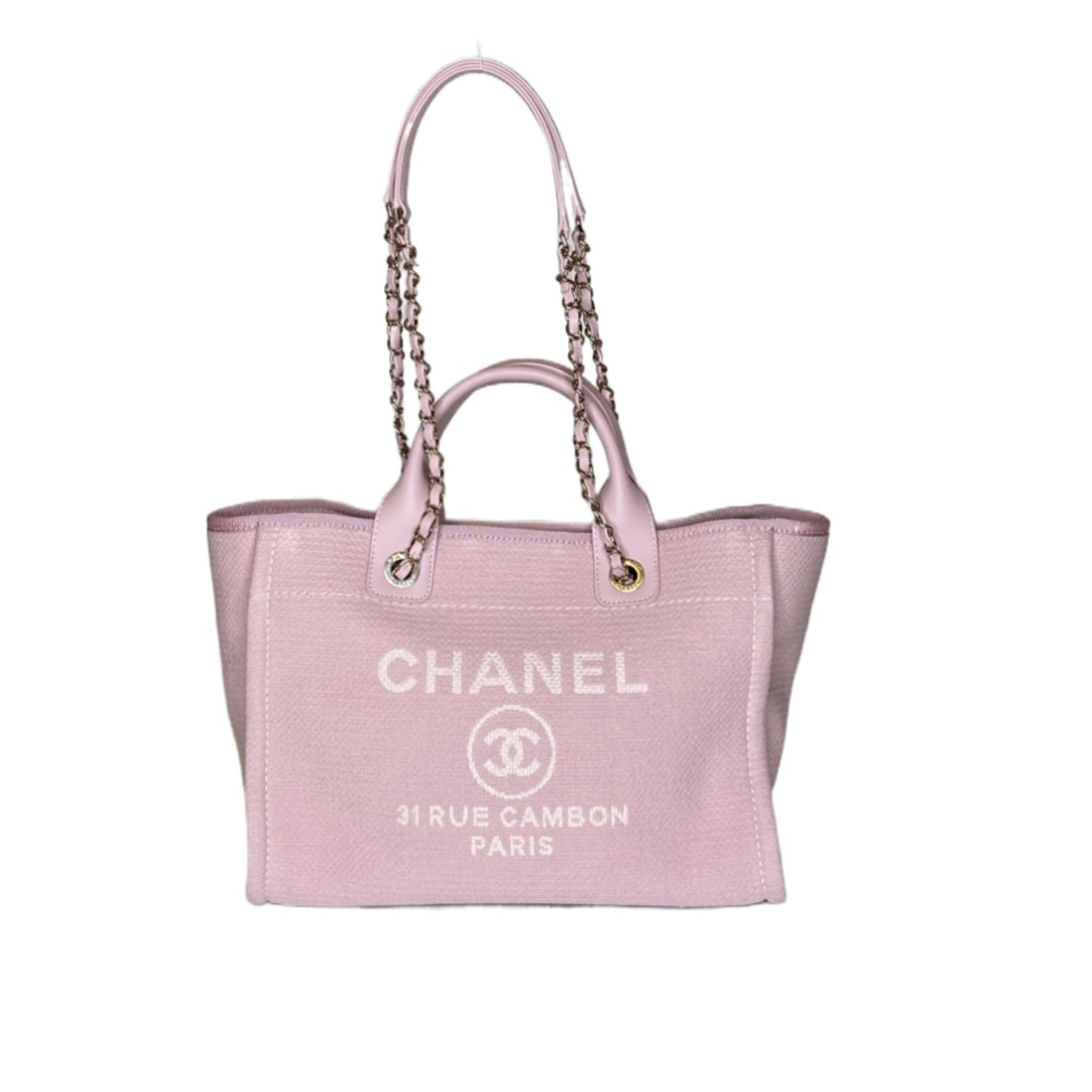 CHANEL DEAUVILLE TOTE BAG CANVAS PINK GHW