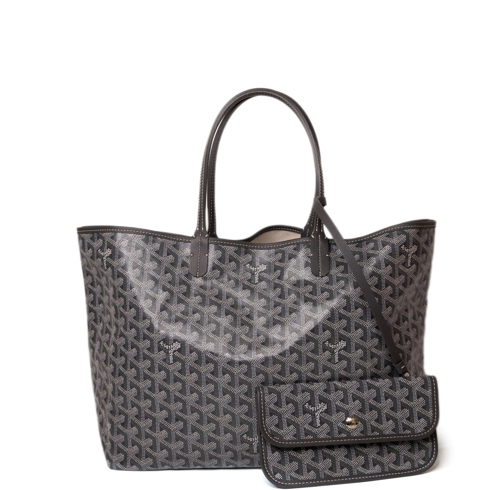 GOYARD SAINT LOUIS PM TOTE GOYARDINE CANVAS / CALFSKIN GREY SHW