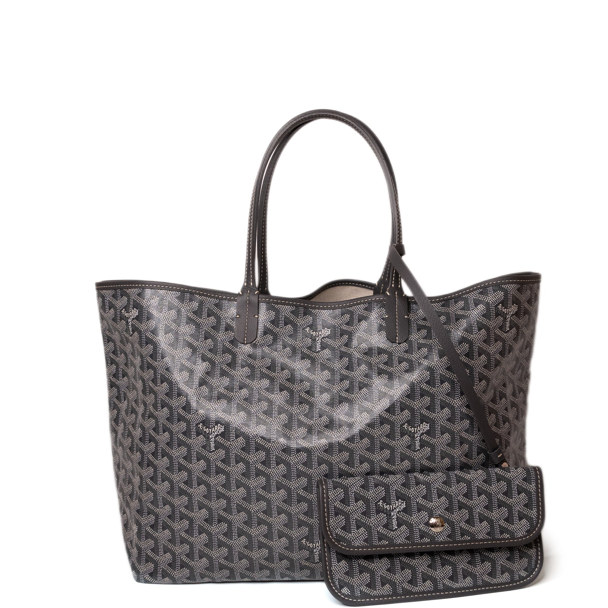 GOYARD SAINT LOUIS PM TOTE GOYARDINE CANVAS / CALFSKIN GREY SHW