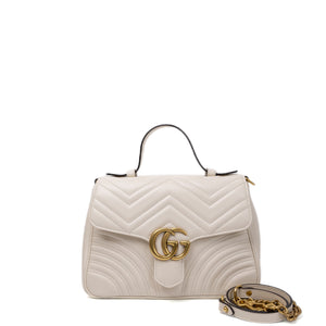 GUCCI GG MARMONT TOP HANDLE BAG LEATHER WHITE GHW