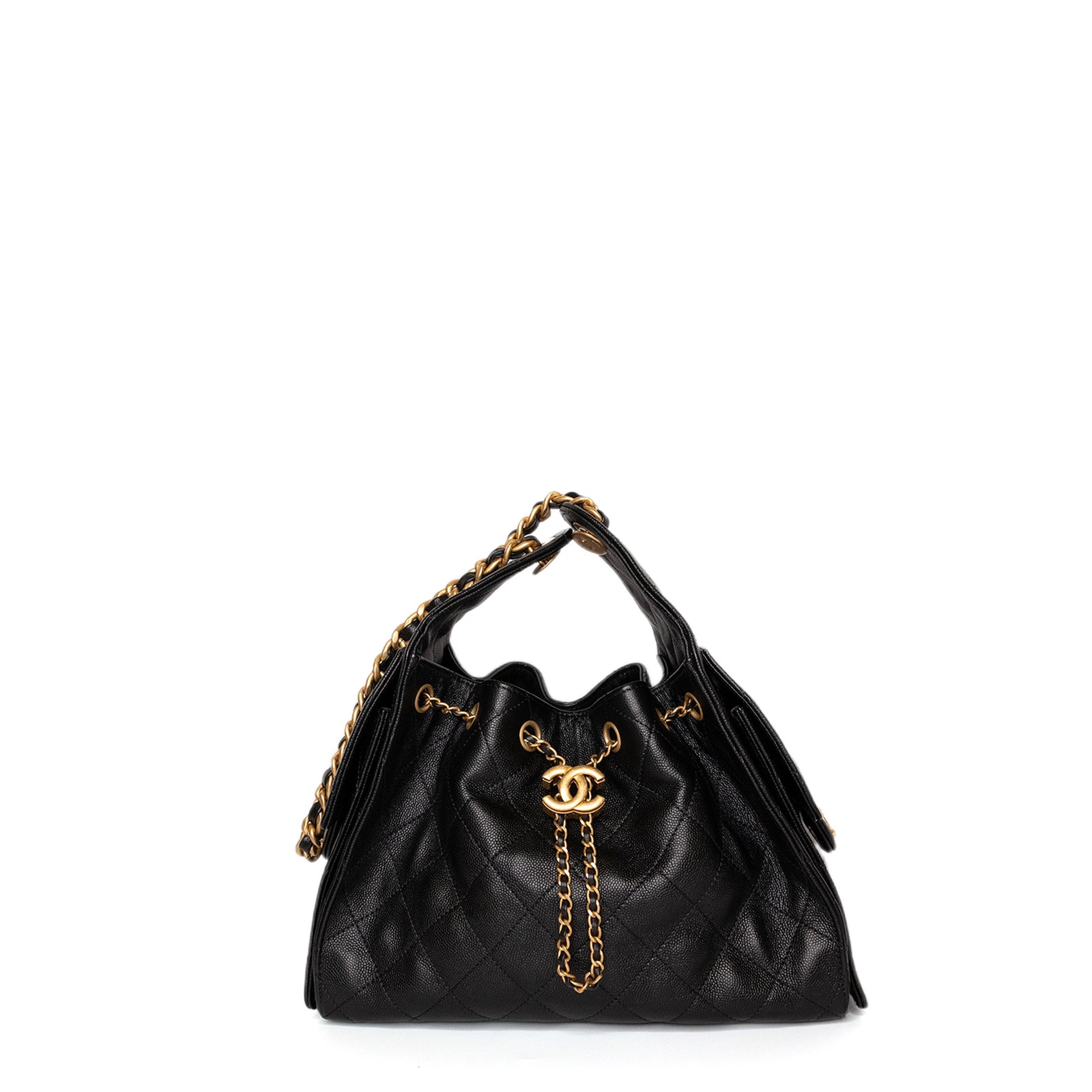 CHANEL SMALL 25 HANDBAG GRAINED CALFSKIN BLACK GHW (MICROCHIP)