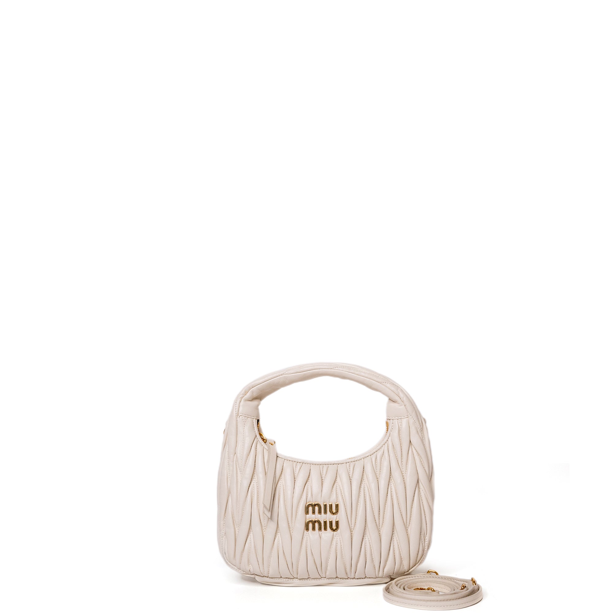 MIUMIU WANDER MATELASSE MINI HOBO BAG NAPPA WHITE LAMBSKIN GHW