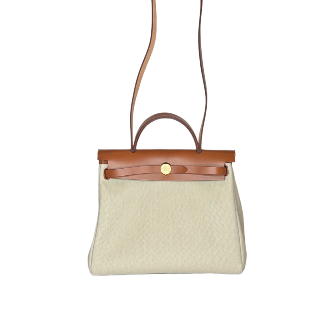 HERMES HERBAG ZIP 31 BAG CANVAS/HUNTER BENTON/FAUVE GHW STAMP W