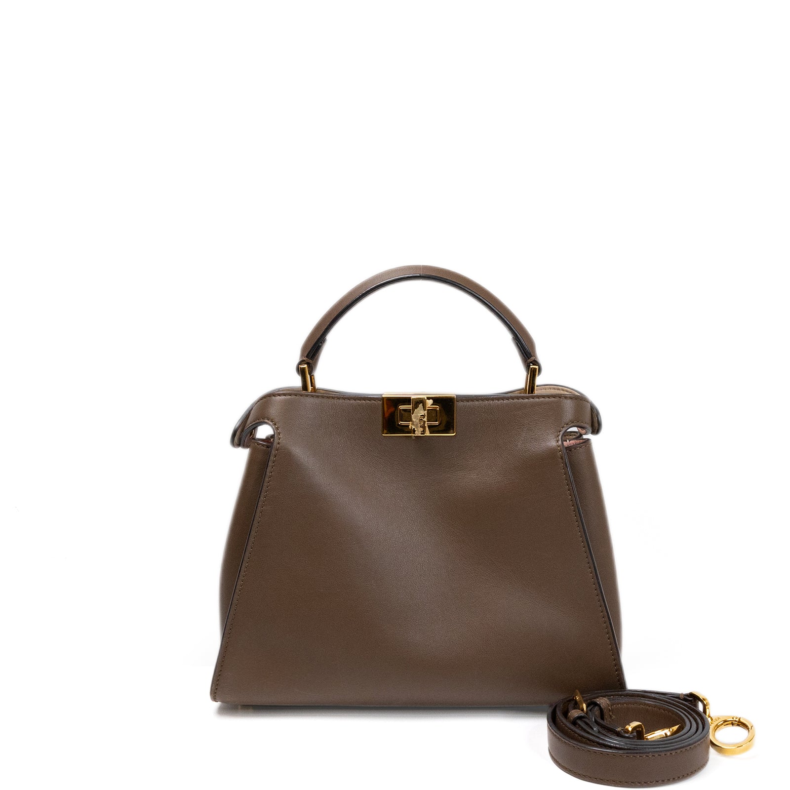 FENDI SMALL PEEKABOO BAG BROWN CALFSKIN LEATHER GHW