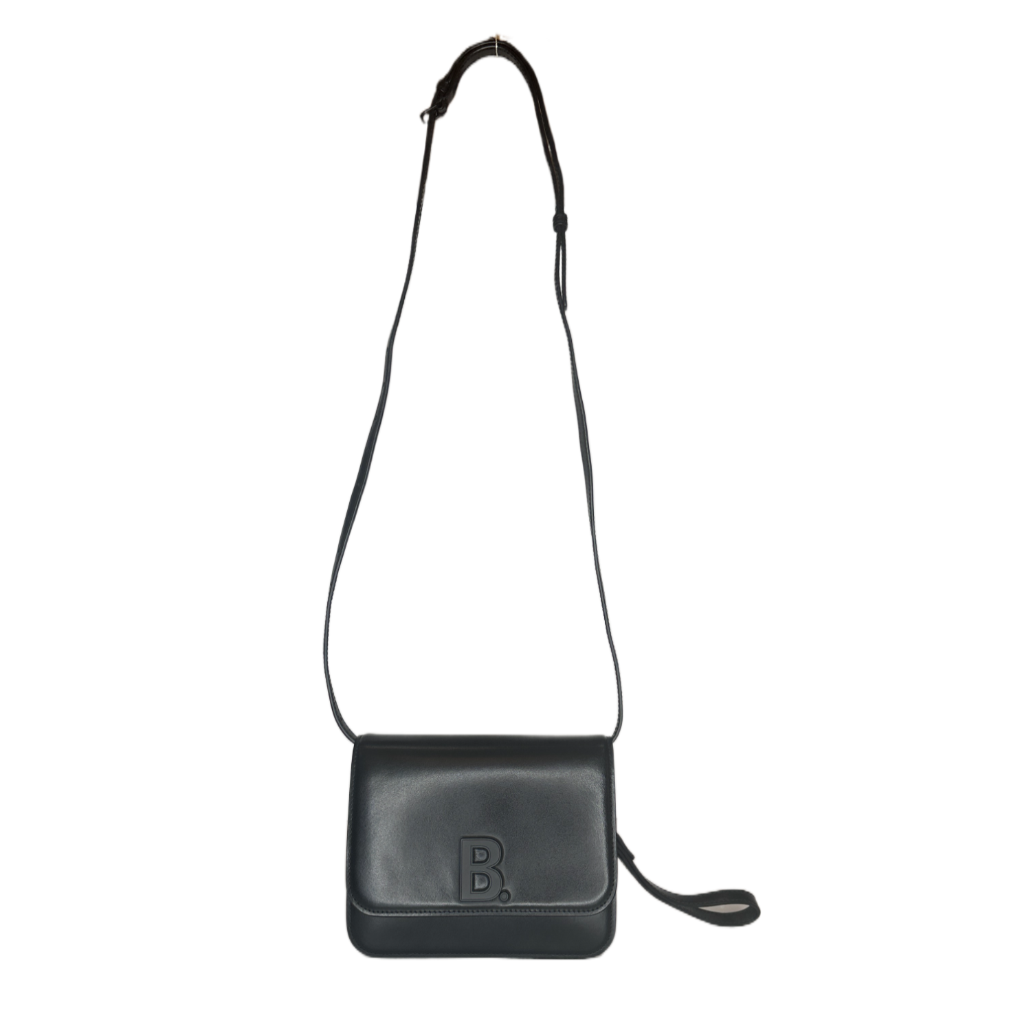 BALENCIAGA BLACK LEATHER B LOGO SHOULDER BAG