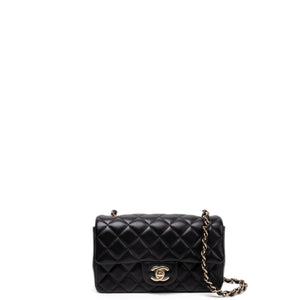 CHANEL MINI RECTANGULAR FLAP BAG LAMBSKIN BLACK LGHW (MICROCHIP)
