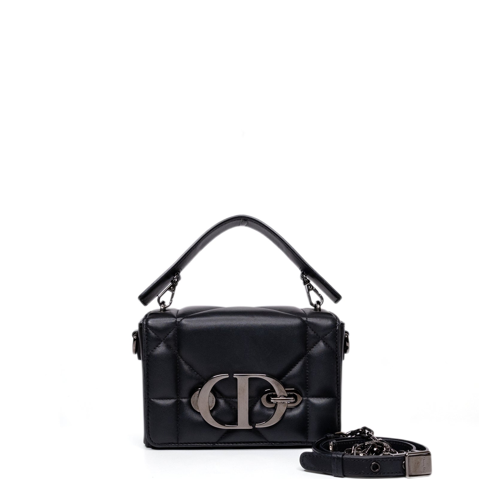 CHRISTIAN DIOR 30 MONTAIGNE CHAIN TOP HANDLE BAG LAMBSKIN LEATHER DARK SILVER HARDWARE