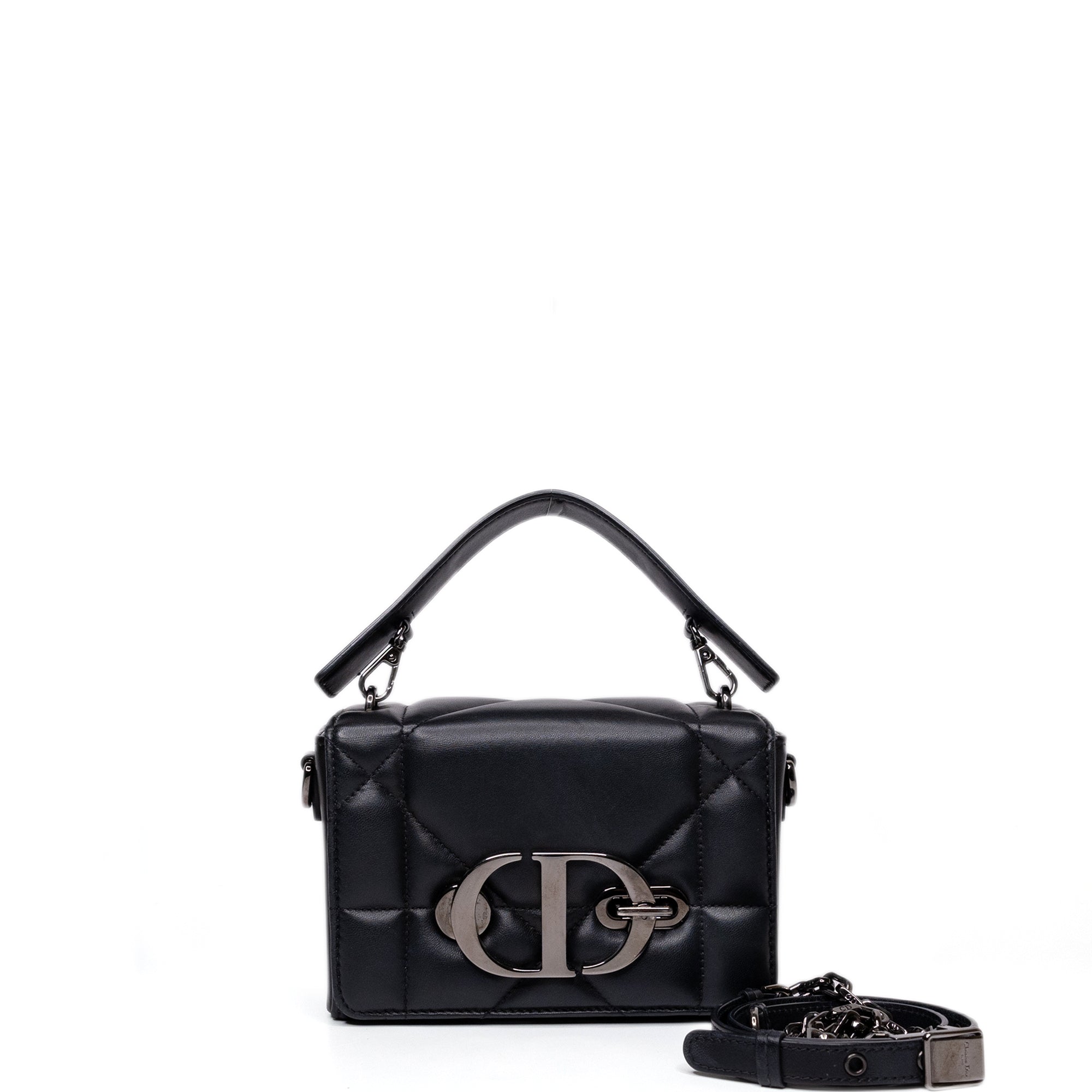 CHRISTIAN DIOR 30 MONTAIGNE CHAIN TOP HANDLE BAG LAMBSKIN LEATHER DARK SILVER HARDWARE