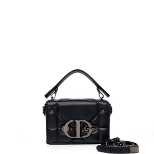 CHRISTIAN DIOR 30 MONTAIGNE CHAIN TOP HANDLE BAG LAMBSKIN LEATHER DARK SILVER HARDWARE
