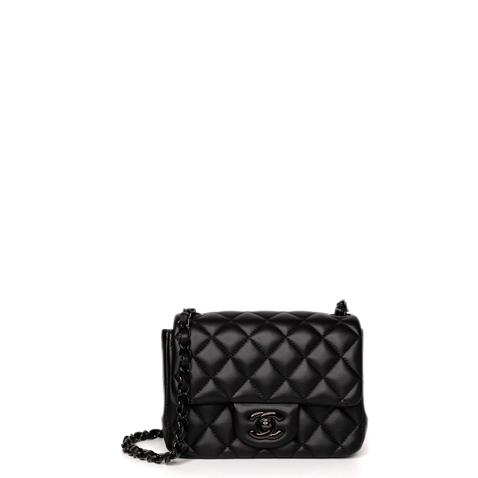 CHANEL MINI SQUARE FLAP BAG LAMBSKIN SO BLACK (MICROCHIP)