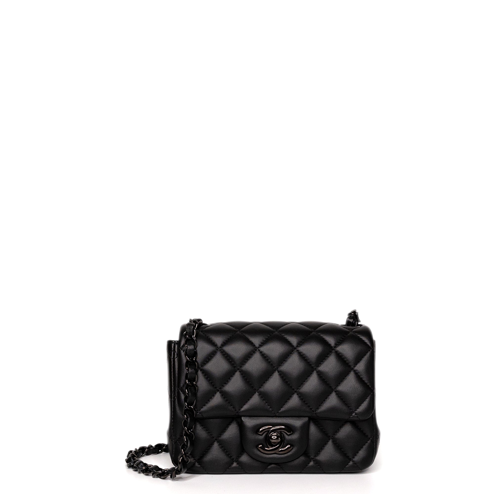 CHANEL MINI SQUARE FLAP BAG LAMBSKIN SO BLACK