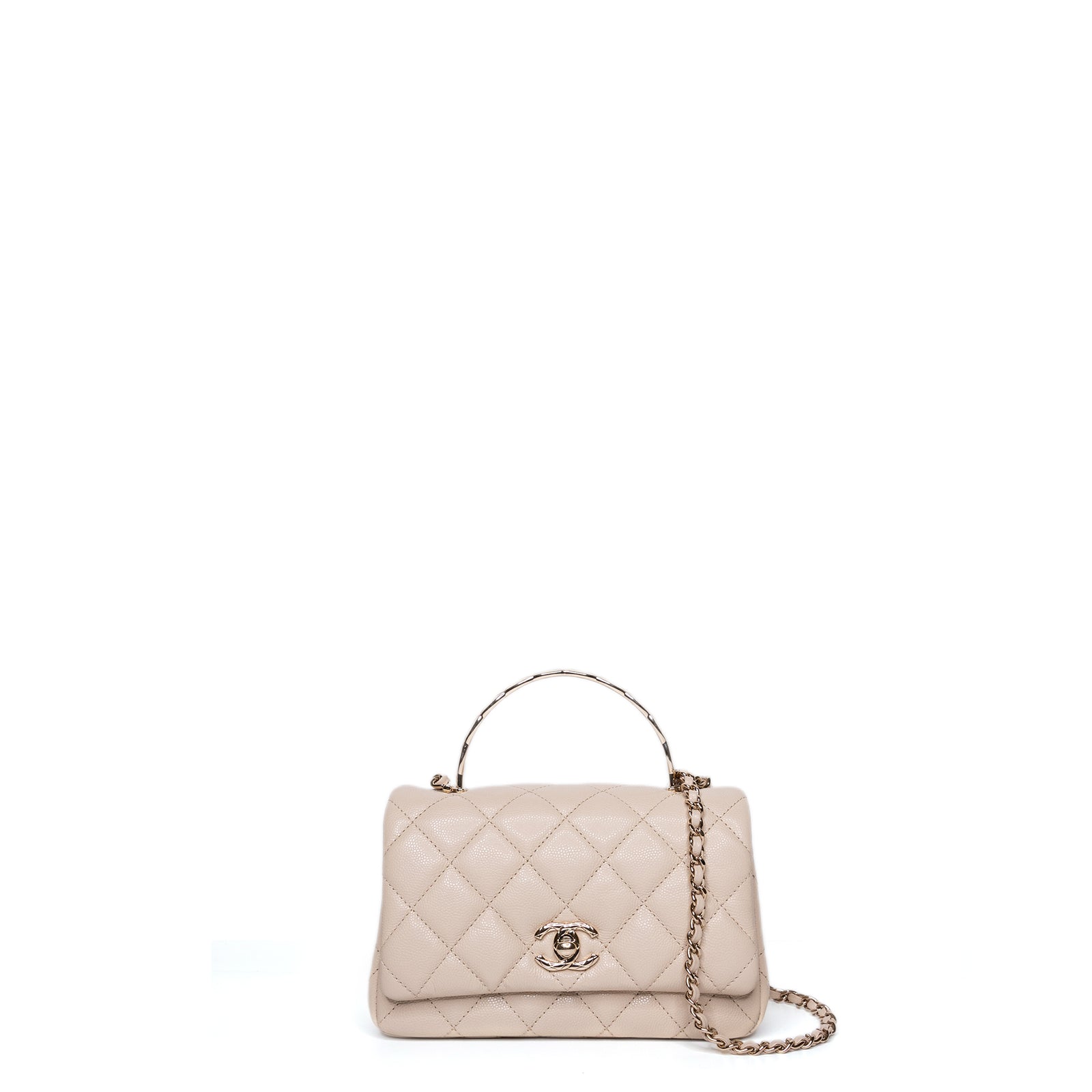 CHANEL 25S MINI COCO CRUSH HANDLE BAG CAVIAR BEIGE LGHW(MICROCHIP)