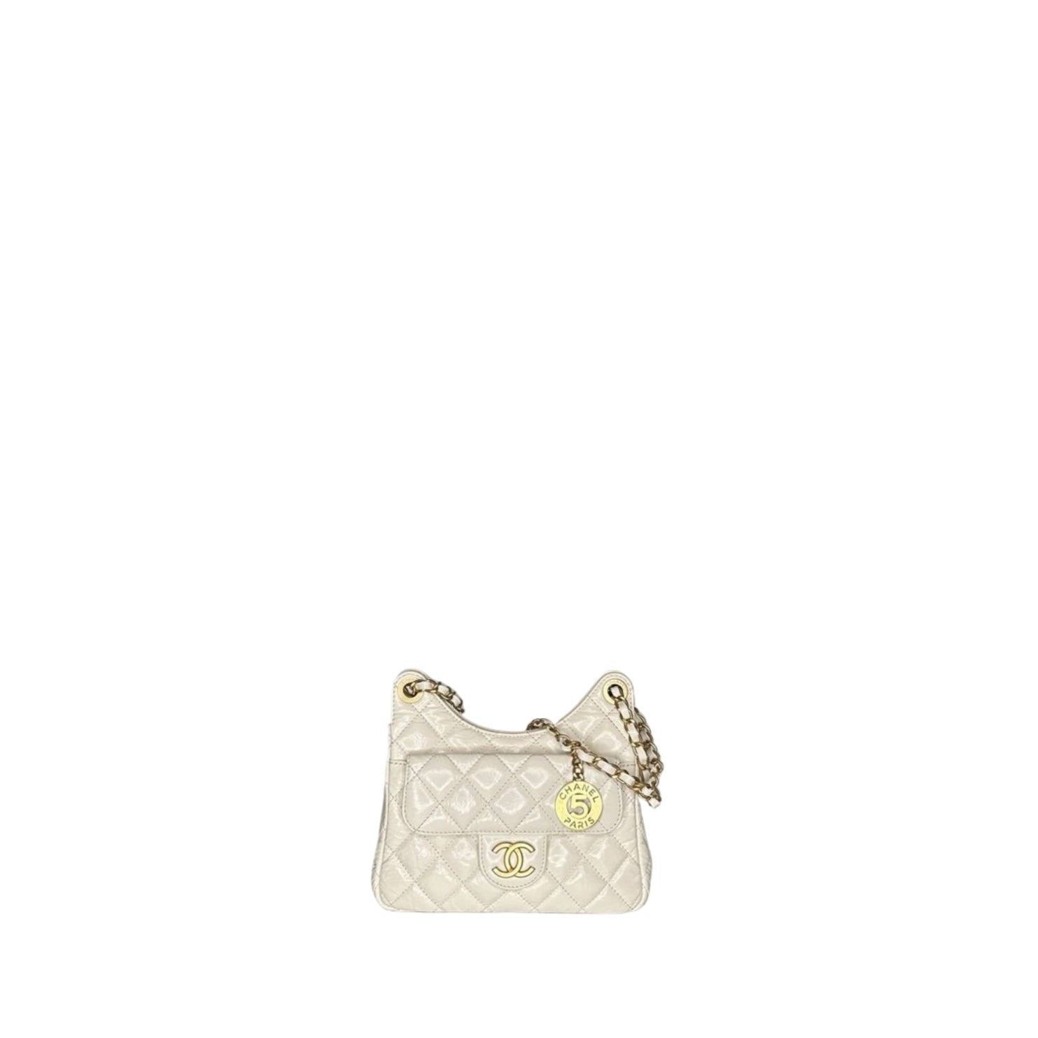 CHANEL 23C SMALL WHITE SHINY CALFSKIN HOBO BAG GHW