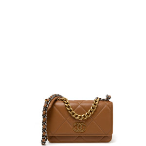 CHANEL 19 WALLET ON CHAIN LAMBSKIN CARAMEL MULTICOLOUR HARDWARE(MICROCHIP))