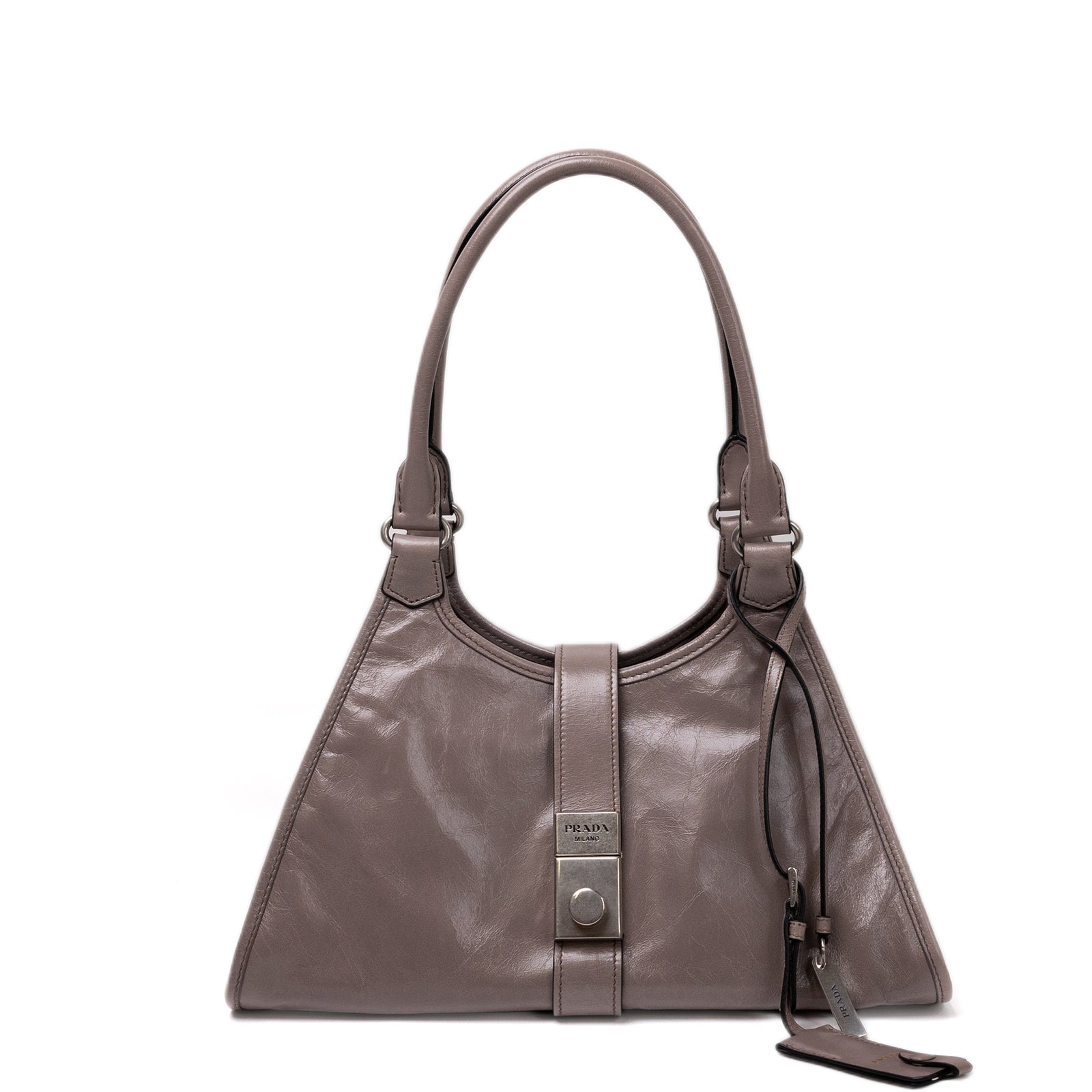 PRADA MEDIUM LEATHER TOTE BAG PEWTER CALFSKIN LEATHER SHW
