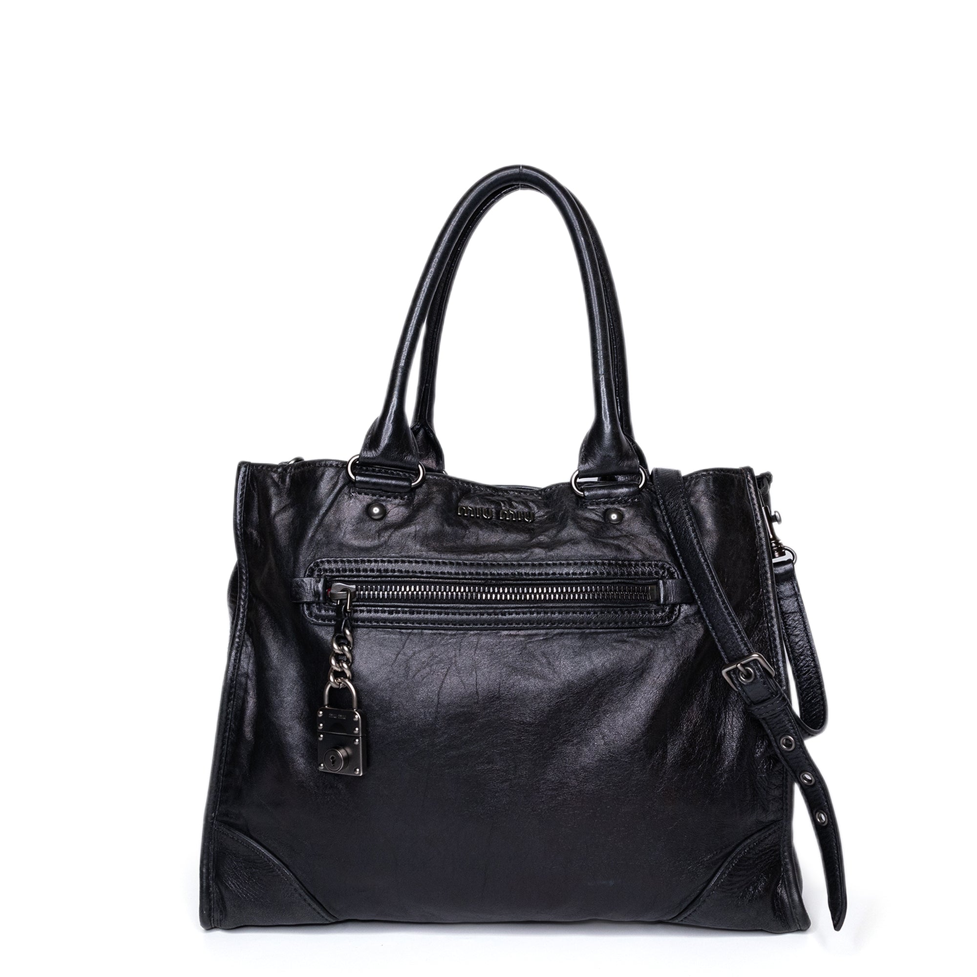 MIUMIU TOTE BAG LEATHER BLACK