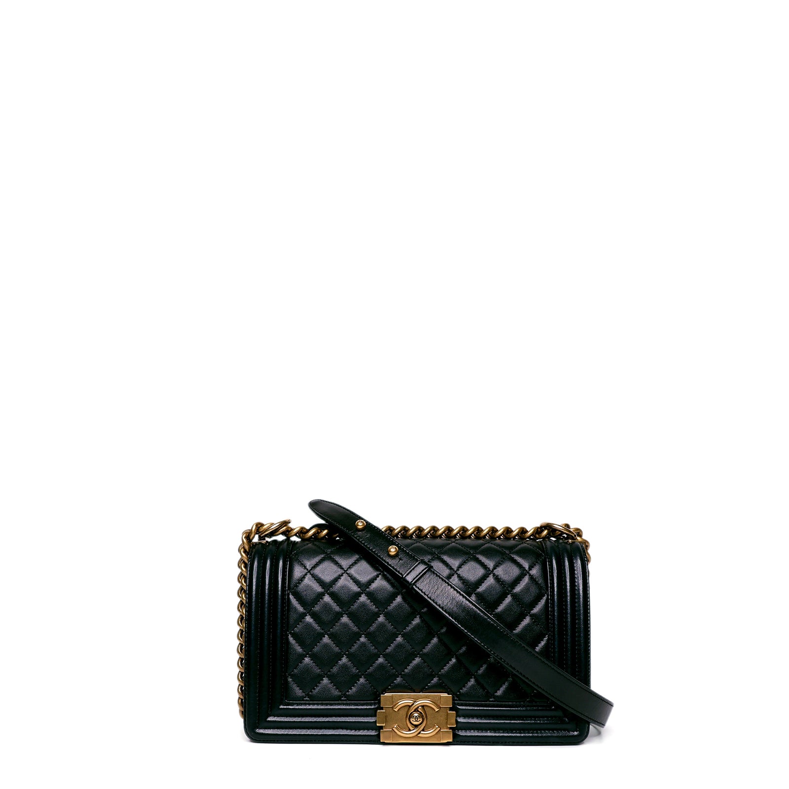 CHANEL LE BOY MEDIUM LAMB SKIN BLACK GHW